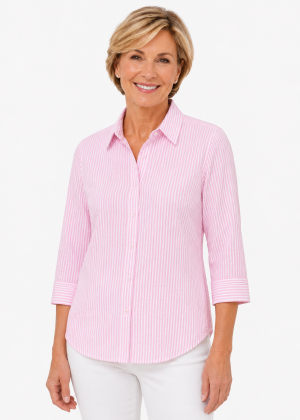 Grenouille - 3/4 Sleeve Pink Stripe Shirt (100P)