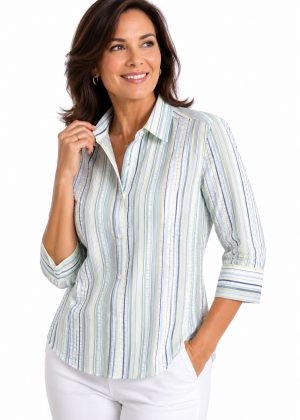Grenouille - 3/4 Sleeve Striped Shirt (4569)