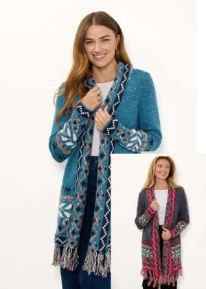 Mudflower Aztec Bordered Long Cardigan (674)