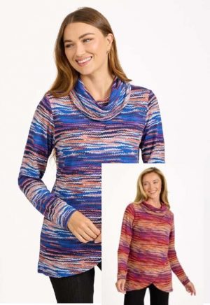 Mudflower Staggered Print Cowl Neck Top (681)
