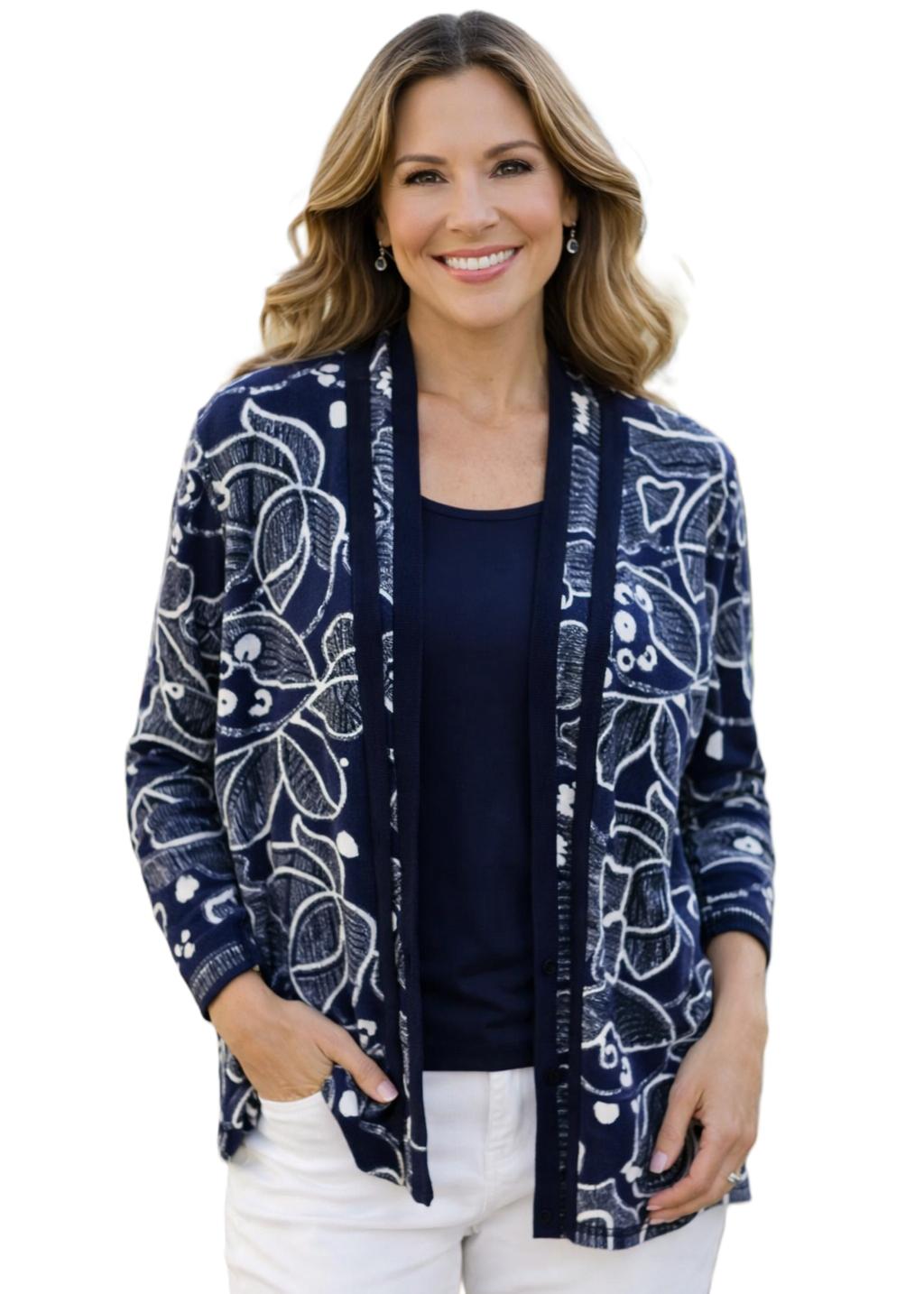 Claudia C - Leaf Print Insert Top (13383)