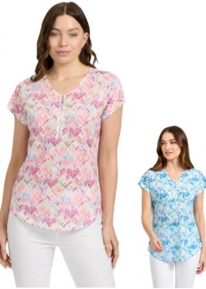 Mudflower Leaf Print Zip Top (267)