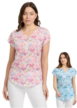 Mudflower Leaf Print Zip Top (267)