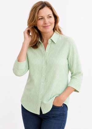 Grenouille - 3/4 Sleeve Green Stripe Shirt (100AGRN)