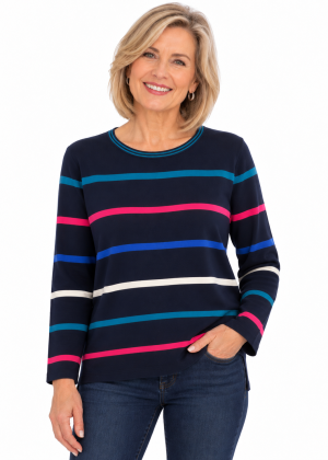 Claudia-C Striped Round Neck Jumper (13632)